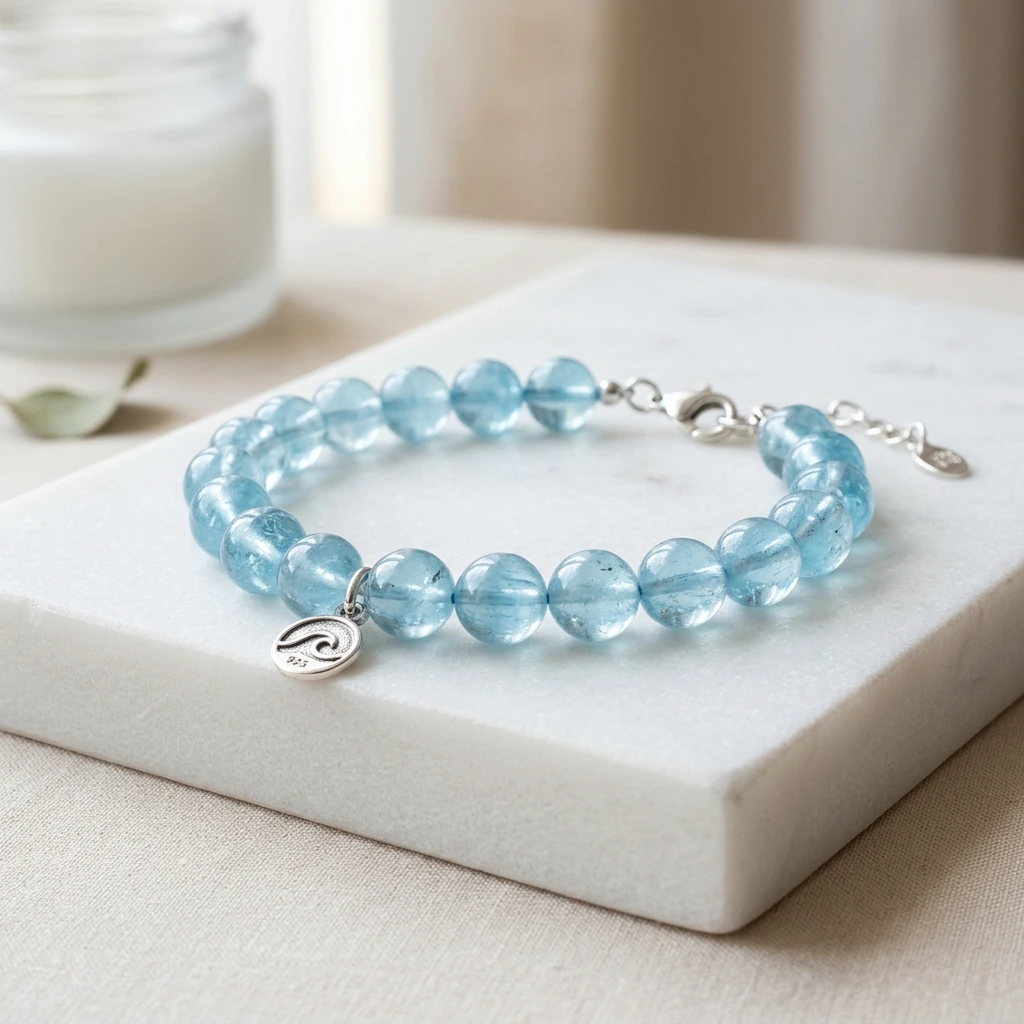 Vòng tay Aquamarine Lam Ngọc Đại Dương Mix Charm Bạc