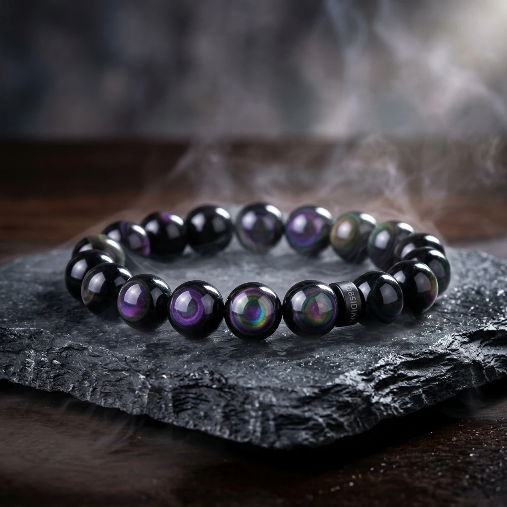 Vòng tay Đá Obsidian Mắt Cầu Vồng Hộ Thân